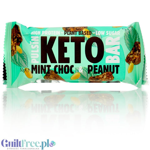 Pulsin Keto Bar Mint Choc & Peanut - wegański keto baton proteinowy z ksylitolem, smak czekoladowo-miętowy
