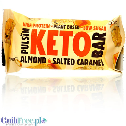 Pulsin Keto Bar Almond Salted Caramel - wegański keto baton białkowy z ksylitolem i solonymi migdałami
