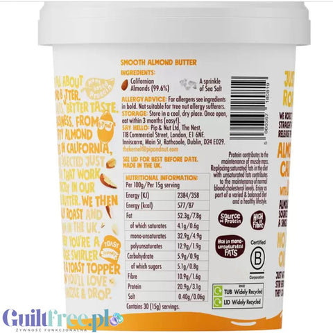 Pip & Nut Smooth Almond 425g - smooth almond butter made from California single origin almonds.