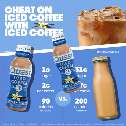 Quest Iced Coffee Vanilla Latte RTD - protein vanilla iced coffee 90kcal, sugar free