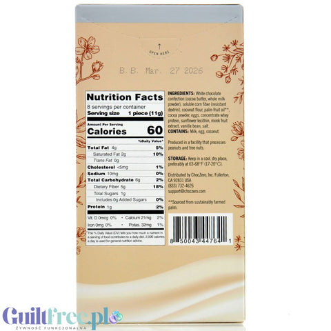 Choc Zero Keto Bark, Cookies & Cream - keto white chocolate with cookie pieces, no sugar with monk fruit