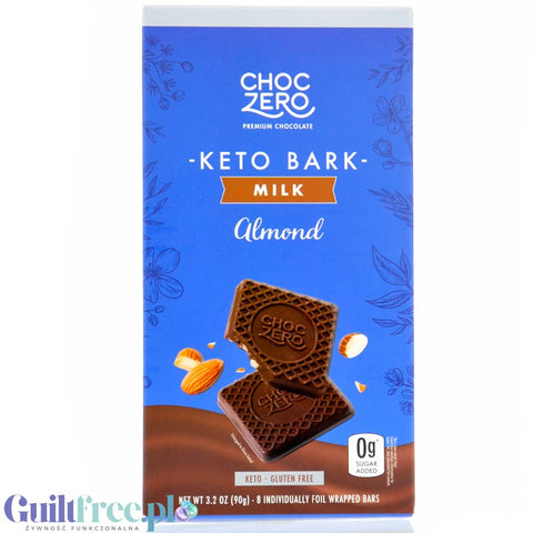 Choc Zero Keto Bark, Milk Chocolate & Almonds - keto mleczna czekolada z migdałami, bez cukru z monk fruit