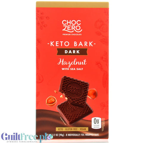 Choc Zero Keto Bark, Dark Chocolate Sea Salt & Hazelnuts - wegańska keto ciemna czekolada bez cukru i maltitolu