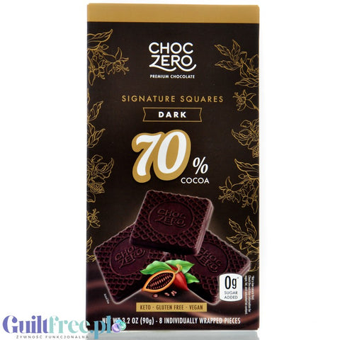 Choc Zero Keto Bark, Dark Chocolate 70% - ekskluzywna wegańska keto czekolada bez cukru i maltitolu
