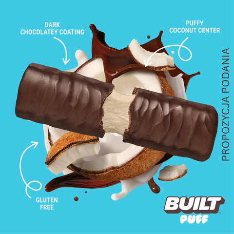 Built Bar Protein Puffs Coconut - protein marshmallow bar in chocolate 17g protein & 140kcal
