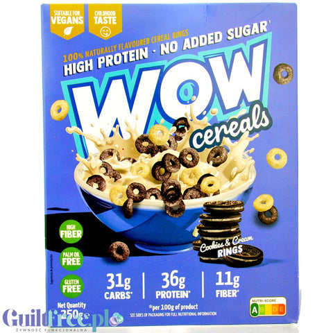 WOW Cereals Cookies & Cream Rings - vegan protein breakfast rings without sugar or gluten.