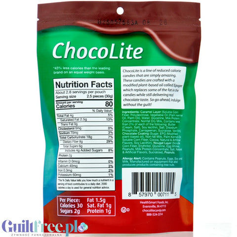 Healthsmart Sweet Nothings Chocolite Peanut Caramel Nougat - reduced fat caramel chocolates with nuts