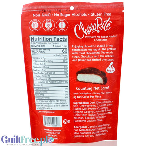 Healthsmart Sweet Nothings ChocoRite Dark Chocolate Coconut - czekoladki kokosowe w polewie z ciemnej czekolady bez cukru