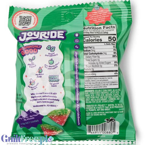 Joyride Uncommon Candy, Watermelon Wedges - wegańskie błonnikowe żelki, arbuziki, 80% mniej kcal