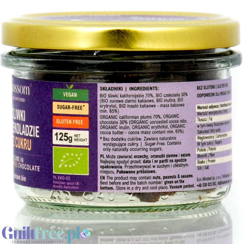 Biossom Plums in vegan organic sugar-free chocolate with erythritol 125g