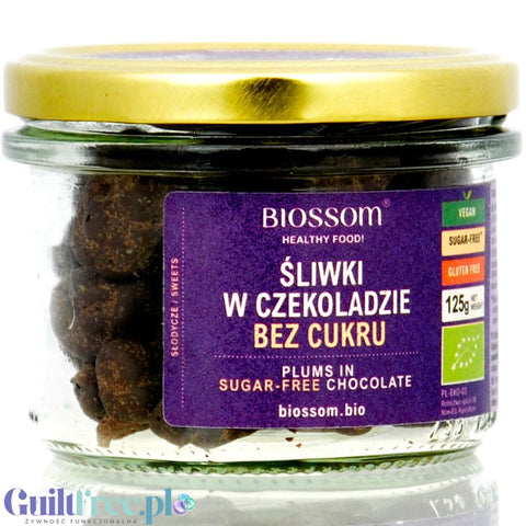 Biossom Plums in vegan organic sugar-free chocolate with erythritol 125g