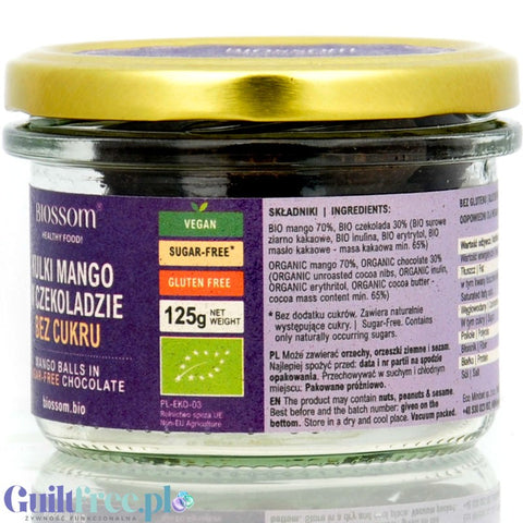 Biossom Mango Balls in vegan raw BIO chocolate without sugar with erythritol 125g
