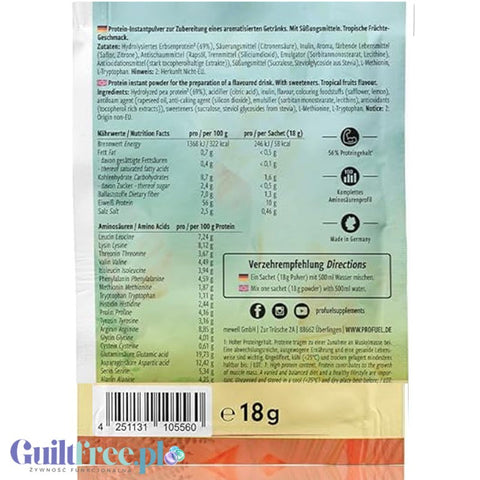 Pro Fuel Clear Protein Vegan Tropical Fruits - wegański klarowny hydrolizat, lekka odżywka białkowa ze stewią
