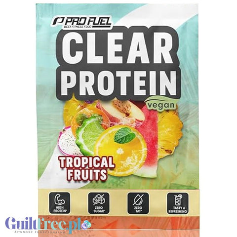 Pro Fuel Clear Protein Vegan Tropical Fruits - wegański klarowny hydrolizat, lekka odżywka białkowa ze stewią