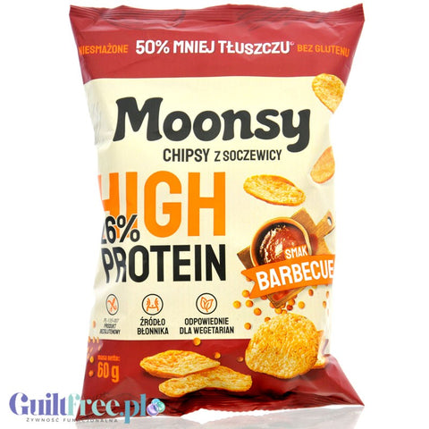 Moonsy High Protein 26%, Barbecue - thin lentil chips 50% less fat
