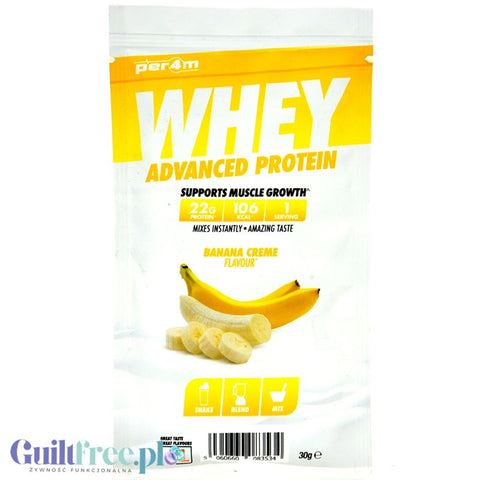 Per4m Whey Advanced Protein Banana Creme 30g sachet - dense protein nutrient WPC, WPI & MPC, Banana Cream.