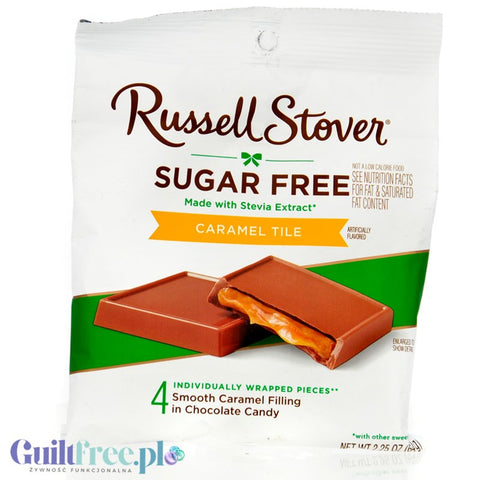 Russel Stover Caramel Tiles Stevia - bezcukrowe kwadratowe czekoladki z nadzieniem karmelowym zero cukru
