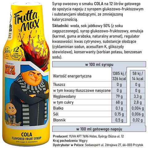 FruttaMax Light Fruit Syrup Cola 500ml / 12L - syrop o smaku coli obniżona zawartość cukru