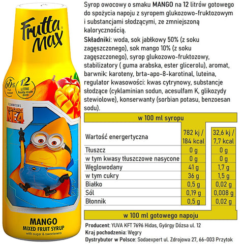 FruttaMax Light Fruit Syrup Mango 500ml / 12L - fruit syrup for Sodastream reduced sugar content.