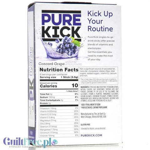Pure Kick Hydration Concord Grape - saszetki bez cukru, napój instant z kofeiną, witaminami i elektrolitami