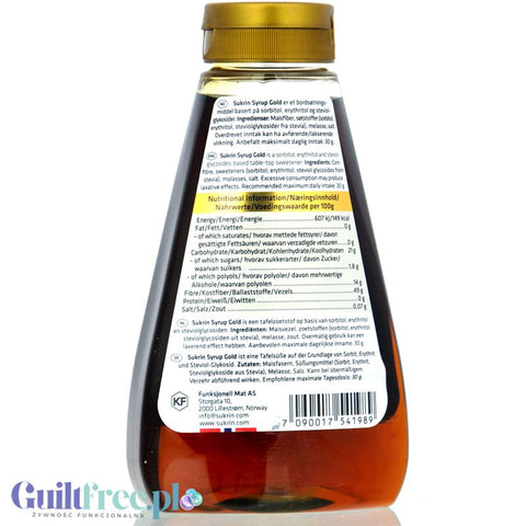 Sukrin Sirup Gold - gęsty syrop słodzący low carb, 50% błonnika 330ml 450g
