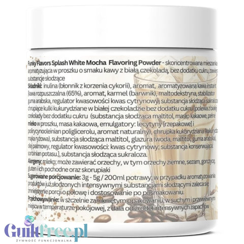Funky Flavors Splash White Mocha 50g - aromat słodzący w proszku bez cukru, smak kawy z białą czekoladą
