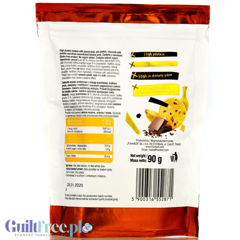 Frank & Oli Active High Protein Mini Cookies, Czekolada & Banan - Ciasteczka wysokoproteinowe bez cukru