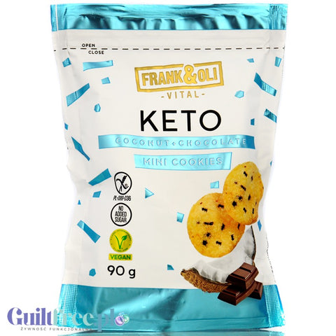 Frank & Oli Vital Keto Mini Cookies, Kokos & Czekolada - wegańskie miękkie ciasteczka bez dodatku cukru z czekoladą