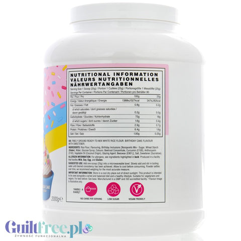 Naughty Boy Cream of Rice, Birthday Cake 2kg - sugar free rice gruel, recovery workout meal, Birthday Cake