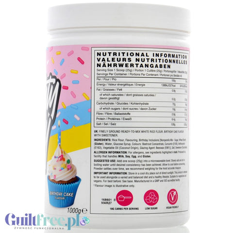 Naughty Boy Cream of Rice, Birthday Cake 1kg - sugar free rice gruel, recovery workout meal, Birthday Cake