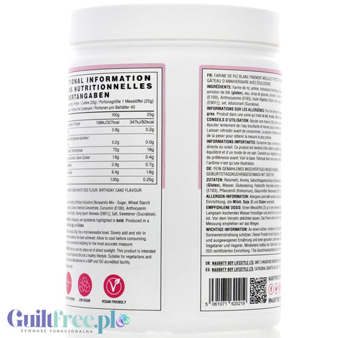 Naughty Boy Cream of Rice, Birthday Cake 1kg - sugar free rice gruel, recovery workout meal, Birthday Cake
