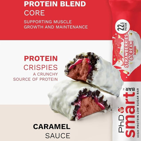 Phd Smart Bar White Chocolate Strawberries & Cream - sugar-free protein bar with strawberry caramel and white chocolate