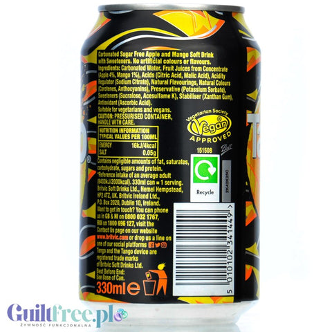 Tango Sugar Free Mango 330ml - zero kcal sugar free drink with mango flavor