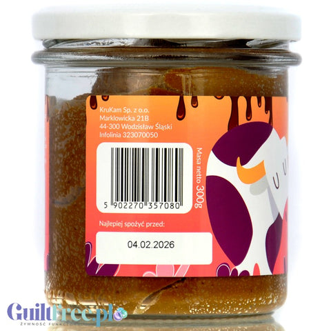 Krukam Milk Chocolate Salted Caramel, a nut and date paste with no added sugar