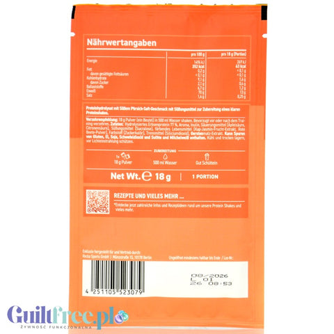 Rocka Nutrition Clear Protein Sweet Peach - vegan hydrolysate protein supplement sachet 60kcal & 10g protein
