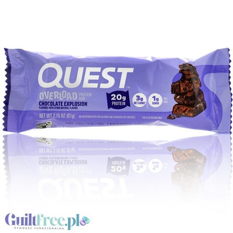 Quest Overload Chocolate Explosion - baton proteinowy bez cukru i maltitolu, smak Brownie & Czekolada