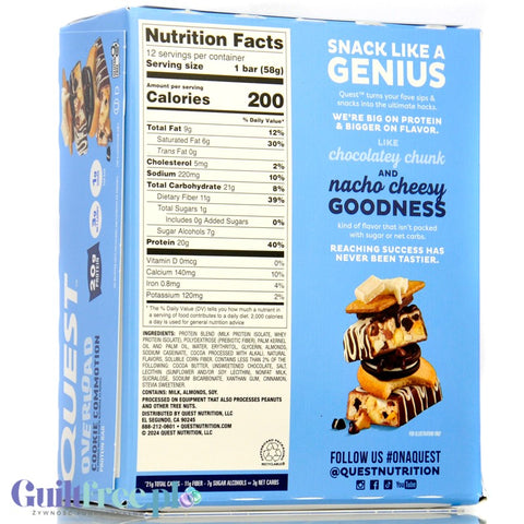 Quest Overload Cookie Commotion BOX x 12pcs - sugar & maltitol free protein bar, flavor Caramel, Cookies & Chocolate
