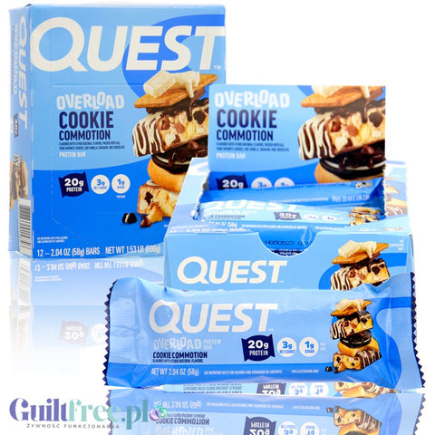Quest Overload Cookie Commotion BOX x 12szt - baton proteinowy bez cukru i maltitolu, smak Karmel, Ciasteczka & Czekolada