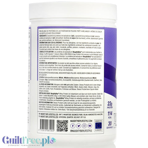 Naughty Boy Whey Premium Protein Blueberry Cobbler 900g - a nutrient dense protein supplement WPI, WPC & MPC.