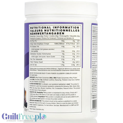 Naughty Boy Whey Premium Protein Blueberry Cobbler 900g - a nutrient dense protein supplement WPI, WPC & MPC.