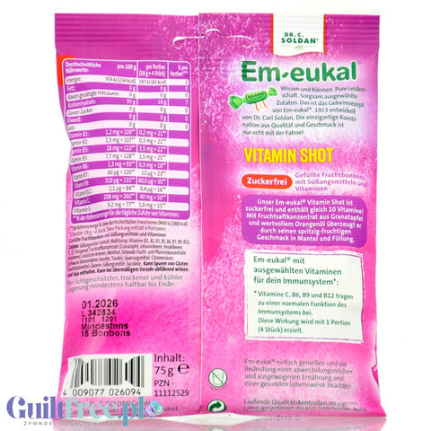 Em-eukal Vitamin Shot - nadziewane cukierki bez cukru z witaminami o smaku wieloowocowym