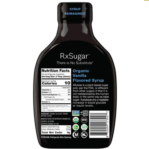 RxSugar Allulose 473ml, Vanilla - sweetener, allulose in liquid syrup, vanilla flavor
