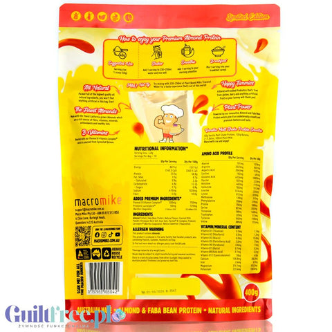 Macro Mike Almond Plant Protein, Vanilla Malt Shake - a vegan turbo cream conditioner without gluten, milk or sucralose