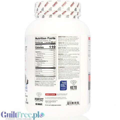 Perfect Sport Diesel 100% Whey Isolate Bubble Milk Tea Honeydew Melon - WPI isolate from New Zealand with no sugar or fat.