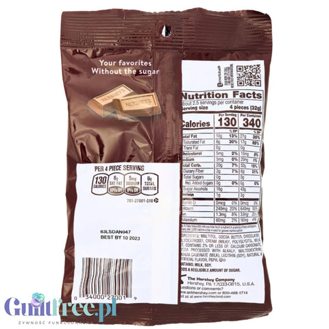 Hershey's Zero Sugar Chocolate - mleczne czekoladki bez cukru 85g