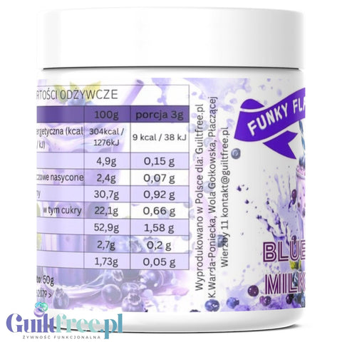 Funky Flavors Splash Blueberry Milkshake 50g - aromat słodzący w proszku bez cukru, smak Szejk Jagodowy