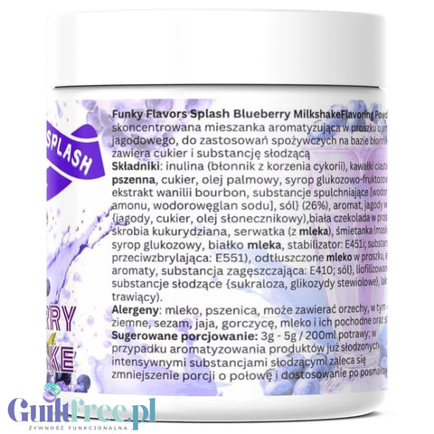 Funky Flavors Splash Blueberry Milkshake 50g - aromat słodzący w proszku bez cukru, smak Szejk Jagodowy