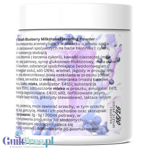 Funky Flavors Splash Blueberry Milkshake 50g - aromat słodzący w proszku bez cukru, smak Szejk Jagodowy