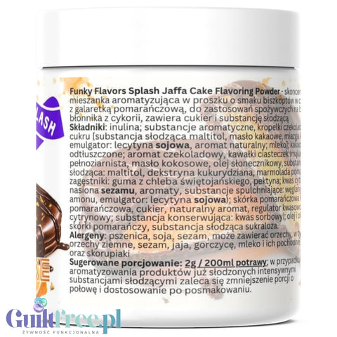 Funky Flavors Splash Jaffa Cake 50g - skoncentrowany aromat słodzący w proszku Biszkoptów z Galaretką Pomarańczową i Czekoladą