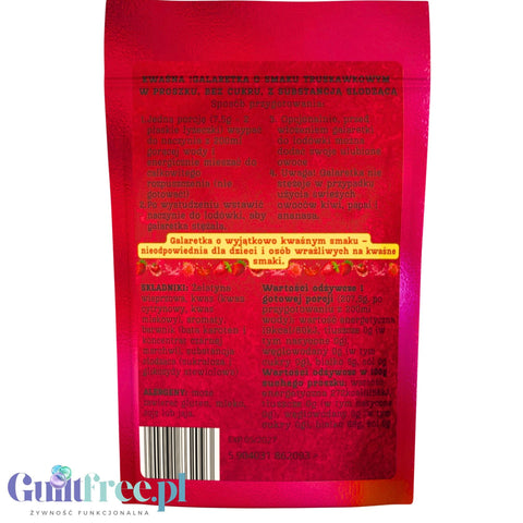 Funky Jelly Strawberry Super Sour Instant Jelly x 15 servings - Sour (!) strawberry flavored sugar-free jelly.